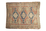 Antique Caucasian Soumac rug, triple geometric medallions, madder red, navy, ivory field, 5' x 6'8