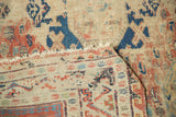 Hand-woven foundation and tattered side border detail of the antique Caucasian Soumac rug.
