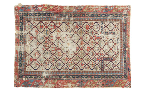3x4 Antique Fragmented Caucasian Prayer Square Rug / ONH item 3691