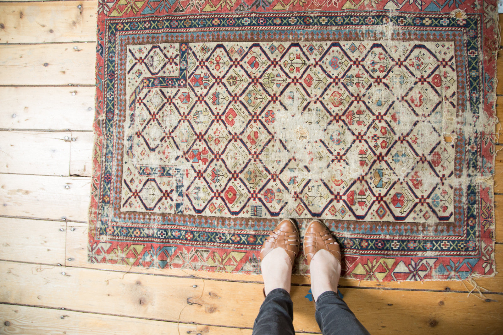  Antique Fragmented Caucasian Prayer Square Rug / Item 3691 image 2
