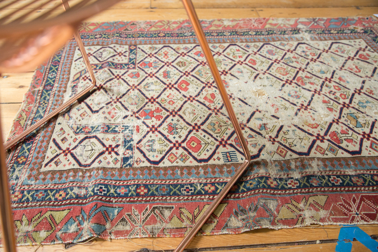 3x4 Antique Fragmented Caucasian Prayer Square Rug / ONH item 3691