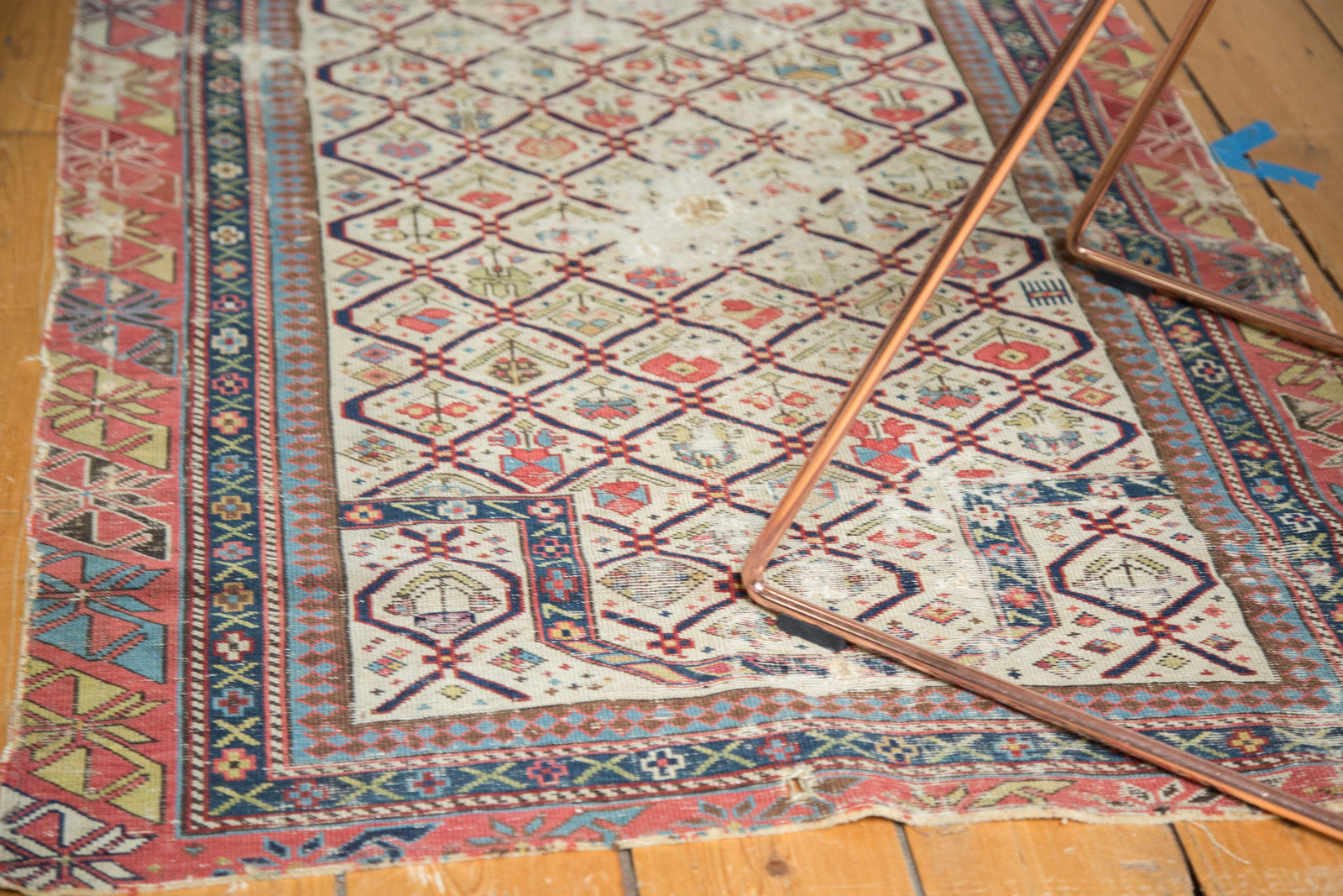 3x4 Antique Fragmented Caucasian Prayer Square Rug / ONH item 3691