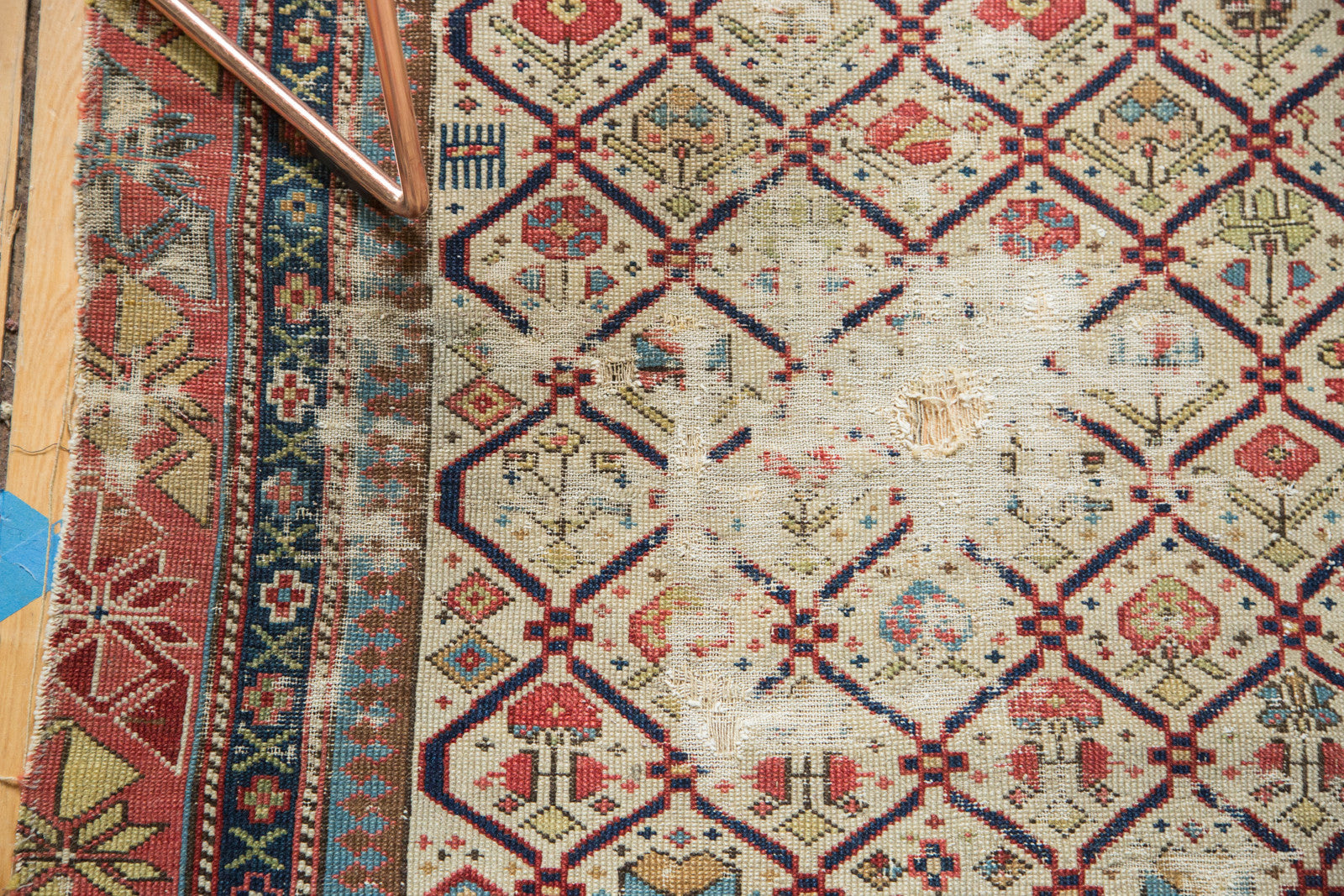 3x4 Antique Fragmented Caucasian Prayer Square Rug / ONH item 3691