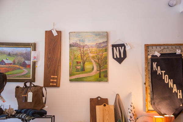 Antique Farm Mountainside Folk Art Painting // ONH Item 3694 Image 2