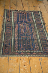 Lower right of antique Belouch runner with geometric Laleh Abbasi borders and aged fringe.