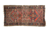 Vintage Mehriban runner, brick red Mina Khani floral pattern, navy border, soft wear.