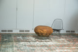 Vintage Mahal carpet with hard distress, showcasing faded blush, seafoam green, and ivory colors.