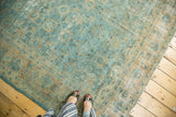 Sky blue, copper, and beige mina khani pattern with pomegranates, showing even pile wear.