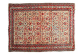 Hand-knotted vintage Persian Malayer rug, unusual pale saffron field, allover red Herati motif. 4'2