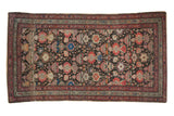 Antique Malayer rug, charcoal field, ornate tree of life, potted plants, and mir boteh border. 3'7