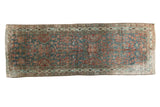 Vintage 1920s Northwest Persian runner, seafoam green field, ruby floral motifs, 3x8'6