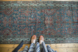 Vintage Northwest Persian runner, floral patterns in wine red and sea foam green, with aged patina.