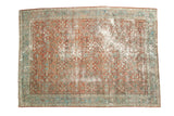 Vintage Persian Mahal carpet, 1930s, allover floral, blush, cranberry, sky blue, abrashes, 8x11.