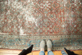 Mahal carpet: red field, intricate floral pattern, powder blue border, etching, and abrashes.