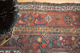 Intricate Qashqai rug detail: germinating plants, vines, botehs in saffron, indigo, pomegranate.