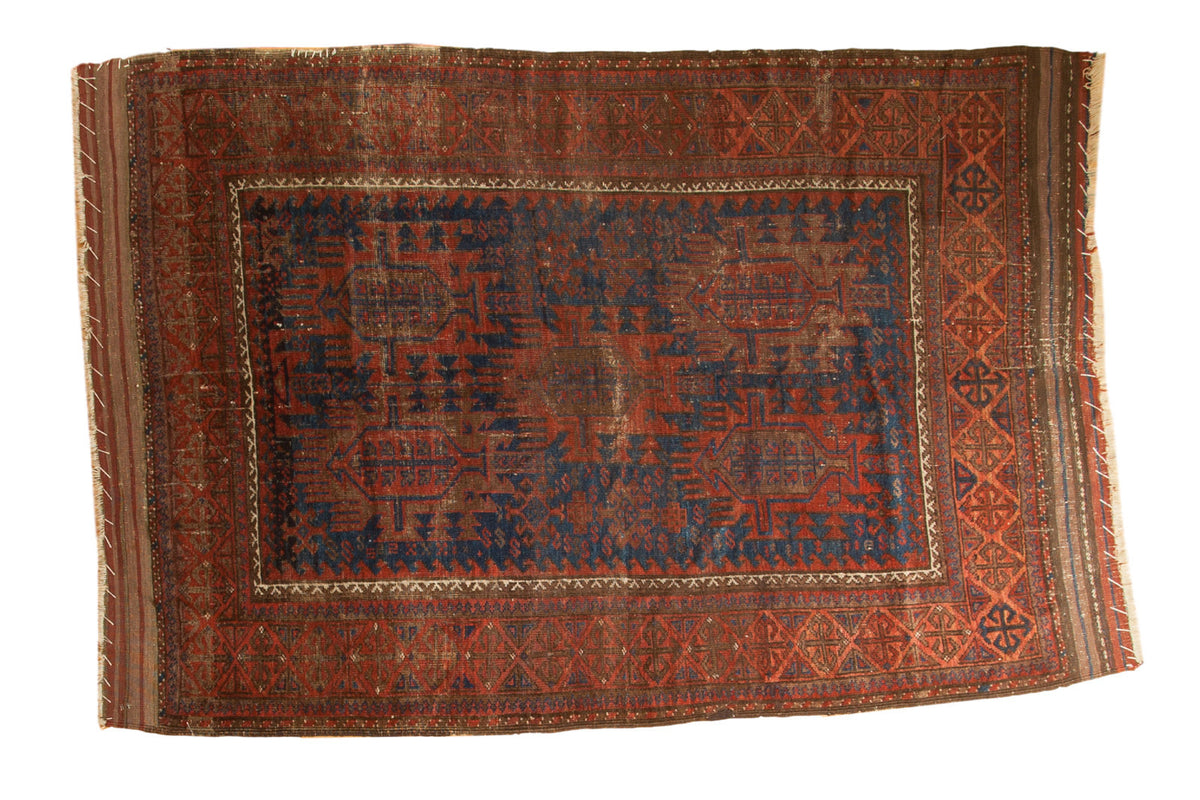 Late 19th century Timuri Belouch rug, indigo blue field with serrated palmettes, terra cotta borders. 4'5" x 6'8".
