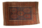 Late 19th century Timuri Belouch rug, indigo blue field with serrated palmettes, terra cotta borders. 4'5