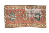 Antique Malayer runner with triple geometric medallions in gem blush, blue, ivory, and softened patina.