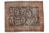 Antique Persian Mahal carpet, allover Mustafi floral design, indigo, peach, ivory. 10'5