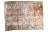 Vintage Mahal carpet, allover floral bouquet, faded cinnabar, blue, ivory. 9'3