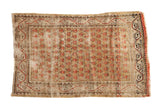 Hand-knotted Vintage Mir Arak rug, faded saffron yellow, terra cotta floral lattice, even wear, 3x4'8.
