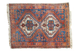 Vintage Afshar rug, double diamond medallions in sky blue, brick red, ivory, 3'7