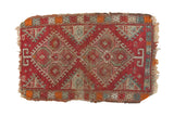 Antique Turkish Yastik rug, double medallions, ram's horn designs, cinnabar red, sky blue.