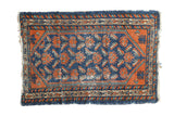 Vintage Hamadan rug, cobalt blue field, terra cotta allover botanical pattern, time-softened pile, 2'8
