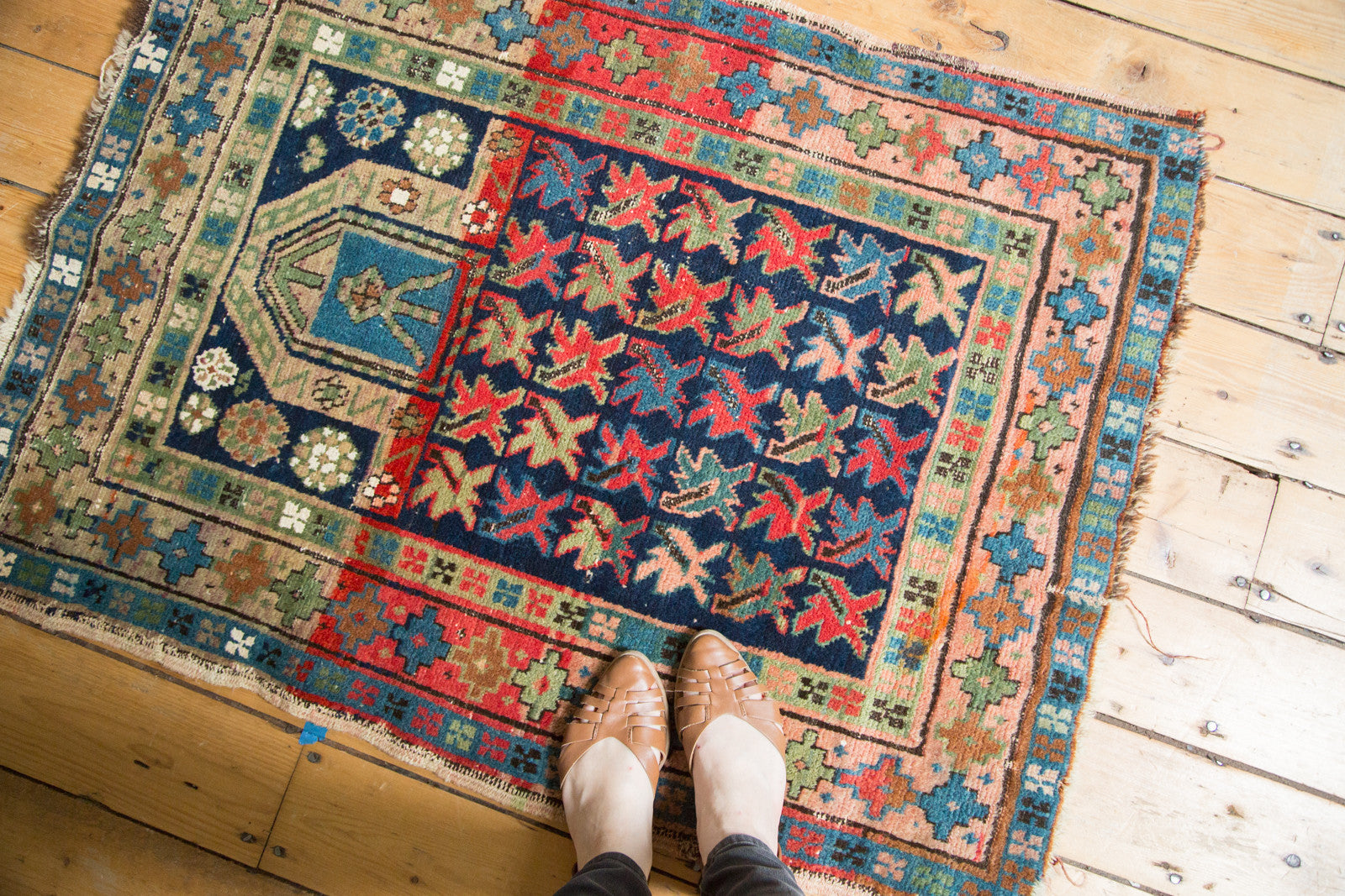 Vintage Caucasian Prayer Square Rug