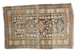 Antique Caucasian Prayer rug, geometric pinwheel, mehrab, dark brown, ivory, tangerine.