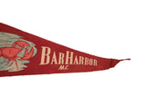 Vintage red felt Bar Harbor ME. flag's tapered end with worn tip.