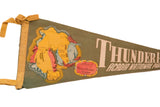 Green felt vintage pennant displaying Mount Desert Island map and cream lettering.