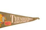 Vintage green felt pennant with 'Thunder Hole Acadia National Park' text and worn tip.