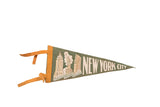 Vintage green New York City felt pennant with white Statue of Liberty and skyline, 5x11.