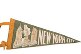 Vintage green felt flag pennant showing Statue of Liberty graphic and 'NEW YORK CITY' text.