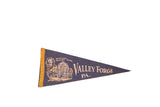 Vintage Valley Forge PA felt pennant, dark blue with gold Washington Memorial and George Washington, 5x12.