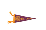 Vintage West Chester felt pennant, maroon and gold, college seal with horses and bird, 4x9.