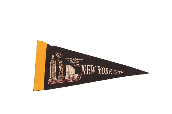Black NYC New York Coliseum Empire State Felt Flag // ONH Item 3792