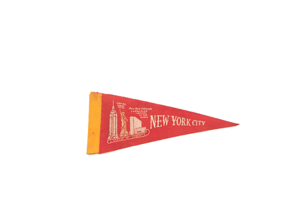 Red NYC New York Coliseum Empire State Felt Flag // ONH Item 3793