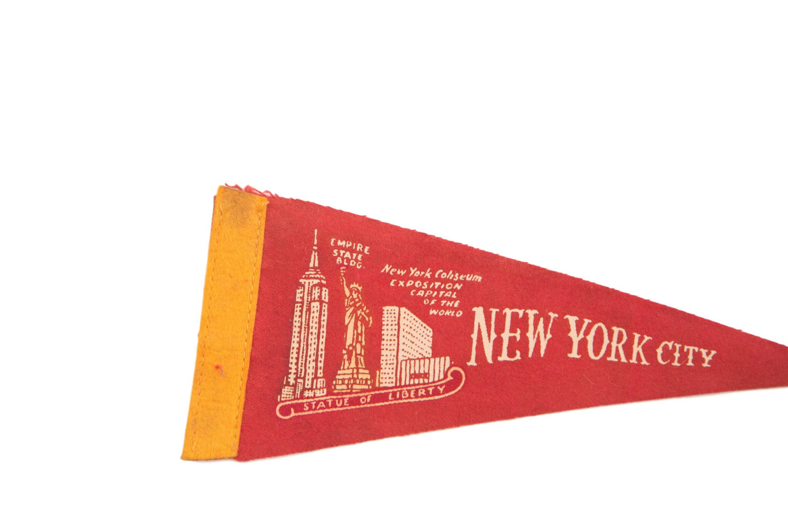 Red NYC New York Coliseum Empire State Felt Flag // ONH Item 3793 Image 1