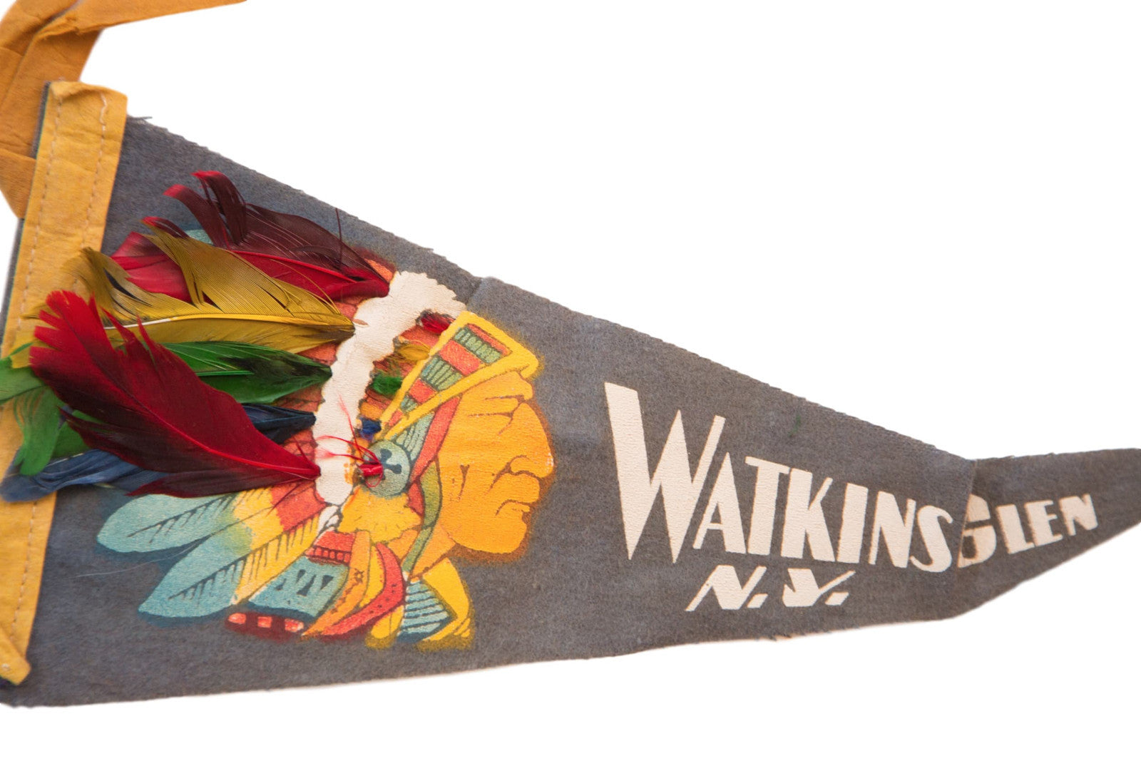 Blue Watkins Glen NY Headdress Native American Felt Flag // ONH Item 3794 Image 1