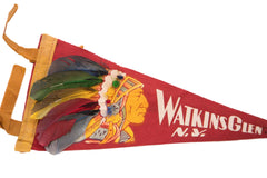 Red Watkins Glen NY Headdress Native American Felt Flag // ONH Item 3795 Image 1