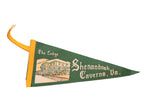 Vintage green felt pennant flag featuring The Lodge building and Shenandoah Caverns, VA text.