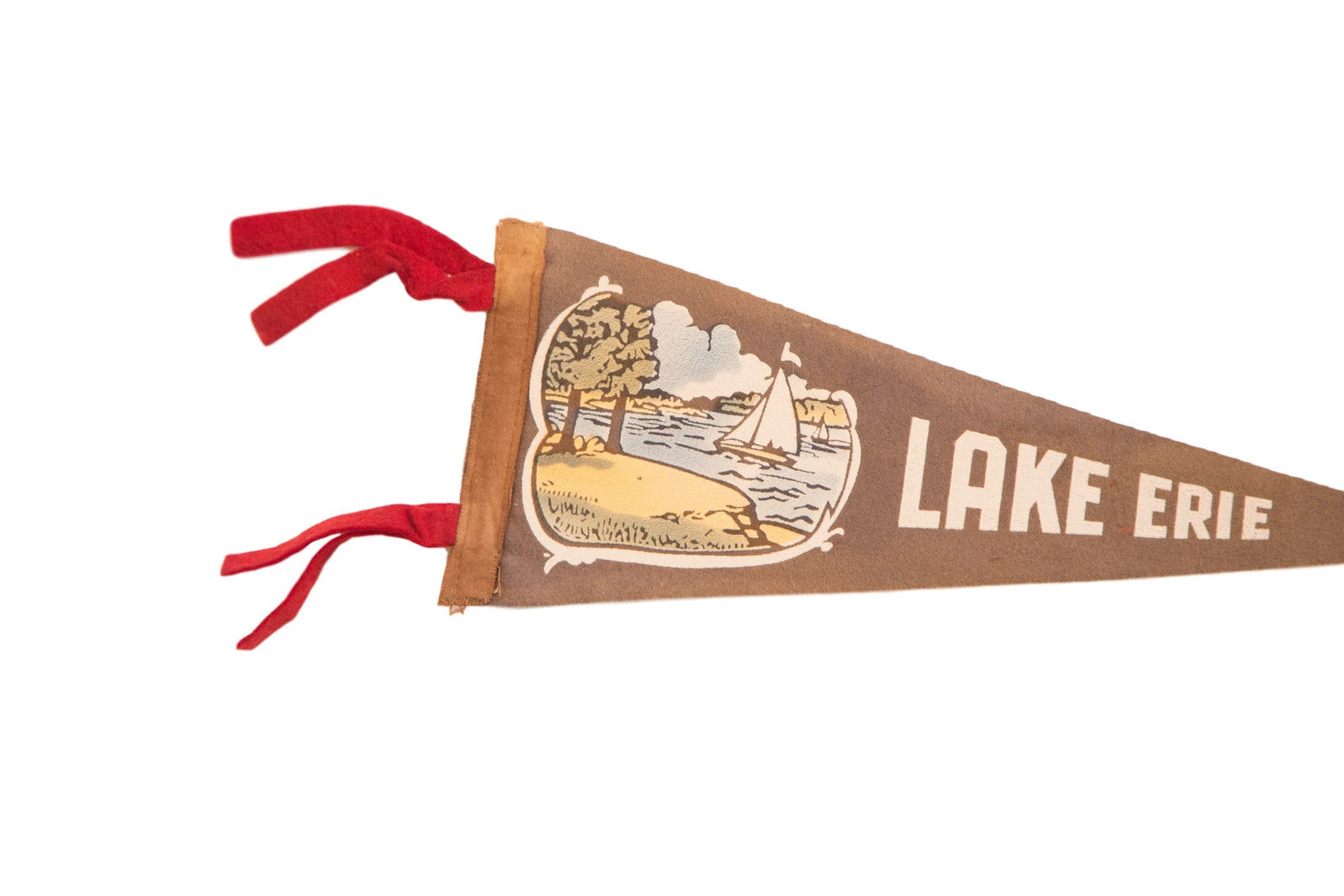 Antique Gray Lake Erie Sailboat Felt Flag // ONH Item 3800 Image 1