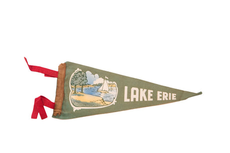 Antique Green Lake Erie Sailboat Felt Flag // ONH Item 3801