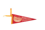 Red and yellow vintage Pennsylvania Turnpike felt flag with 'The Midway' building graphic.