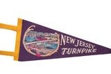 Vintage New Jersey Turnpike felt pennant, yellow straps and river, railroad print.