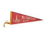 Red vintage felt pennant flag, white Mt. Greylock Mass. War Memorial Beacon, 5x11.5 inches.