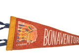 Multicolored Native American chief profile and 'Canada' text on vintage felt pennant.