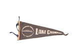 Antique gray felt pennant displaying 'Lake Champlain' and a bordered Streamline Ferries boat graphic.